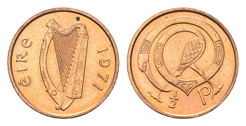 Ирландия 1/2 пенни 1971 мифологическая птица лира KM 19 бронза UNC 4696-359