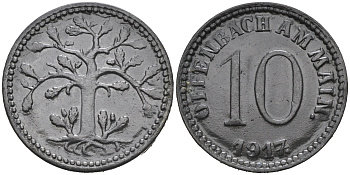 ОФЕНБАХ-НА-МАЙНЕ 10 ПФЕННИГОВ 1917 НОТГЕЛЬД железо 75-1543