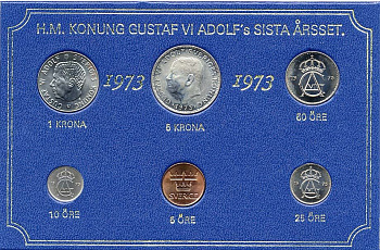 Швеция набор монетного двора из 6 монет 1973 в картоне, Густав VI Адольф (1950-1973) KM MS1 UNC 7-5-7-206