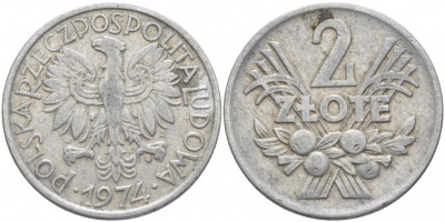 Польша 2 злотых 1974 MW KM 46, Parchimowicz 216h алюминий 3460-911