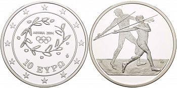 Греция 10 евро 2003 XXVIII летние Олимпийские игры 2004 года в Афинах, метание копья KM 193 серебро PROOF 1088-3-64