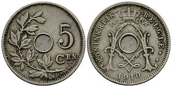 Бельгия 5 сантимов 1910 Belgie KM 67 медно-никель 4173-165