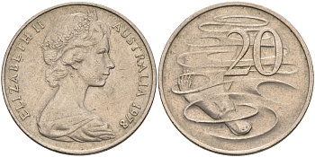 Австралия 20 центов 1978 Елизавета II (1952-2022), утконос KM 66 медно-никель 4131-916