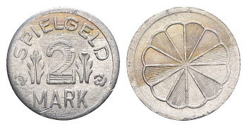 Германия игровой жетон в 2 марки ND разновидность - Ромашка, вес 0,8 гр, диаметр 20 мм алюминий UNC 4636-1254