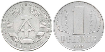 ГДР 1 ПФЕННИГ 1975 А KM 8.1 алюминий 206-1133