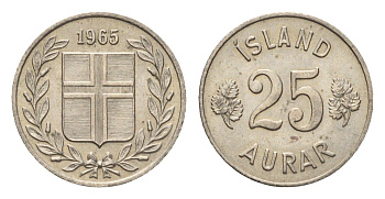 Исландия 25 эйре 1965 KM 11 медно-никель 4690-634