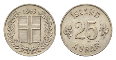 Исландия 25 эйре 1965 KM 11 медно-никель 4690-634