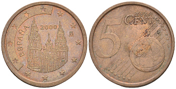 Испания 5 евроцентов 2000 KM 1042 сталь плакированная медью 60-641