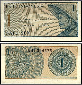 Индонезия 1 сен 1964 крестьянин Pick 90 a  бумага  UNC (пресс) 7487-35-3-1