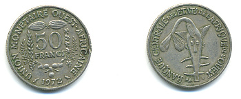 ЗАПАДНАЯ АФРИКА 50 ФРАНКОВ 1972 FAO KM 6 медно-никель 86-1714