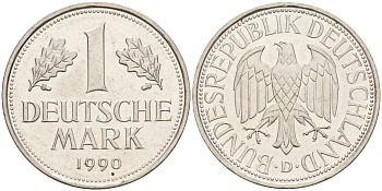 ФРГ 1 марка 1990 D KM 110, J. 385 медно-никель 4584-131