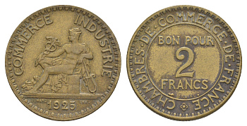 Франция 2 франка 1923 KM 877 алюминиевая бронза 83-611