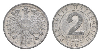 Австрия 2 гроша 1962 KM 2876 алюминий 4564-669