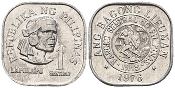 Филиппины 1 сентимо 1976 вождь острова Мактан Лапу-Лапу KM 205 алюминий  UNC  220-1148