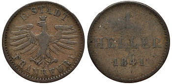 ФРАНКФУРТ 1 ГЕЛЛЕР 1841 KM 327 медь 75-561