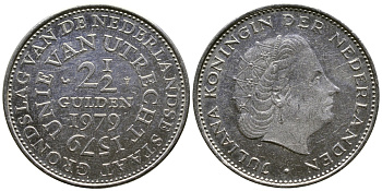 Нидерланды 2 1/2 гульдена 1979 400 лет Утрехтскому союзу, Юлиана (1949-1980) KM 197 никель 179-1122