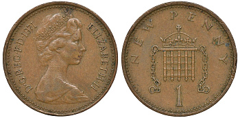 Великобритания 1 пенни 1971 Елизавета II (1952-2022) KM 915, Spink 4237 (B1) бронза 72-1162
