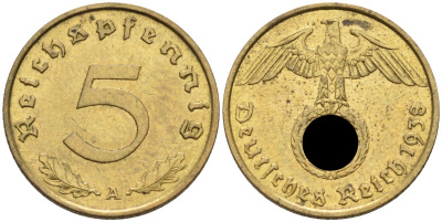 Германия 5 рейхспфеннигов 1938 A KM 91, J.363 алюминиевая бронза 4585-652