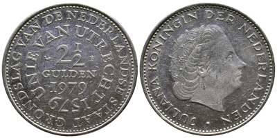 Нидерланды 2 1/2 гульдена 1979 400 лет Утрехтскому союзу, Юлиана (1949-1980) KM 197 никель 179-1122