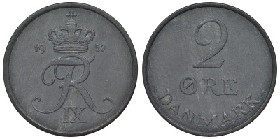 Дания 2 эре 1957 C; S, Фредерик IX (1947-1972) KM 840.2 цинк 71-1152