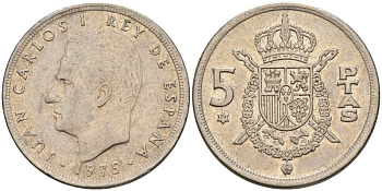 Испания 5 песет 1975 (79) Хуан Карлос I (1975-2014) KM 807 медно-никель 4155-636