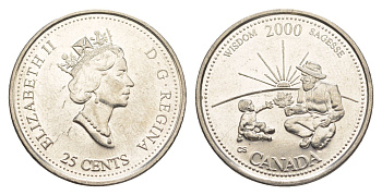 Канада 25 центов 2000 Миллениум - Мудрость KM 378 сталь плакированная никелем aUNC 4637-932
