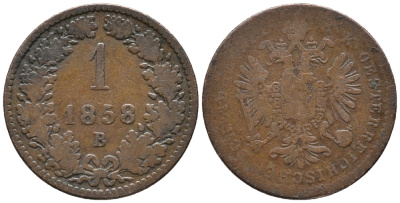 Австрия 1 крейцер 1858 В, Франц Иосиф (1846-1918) KM 2186 медь 4387-932