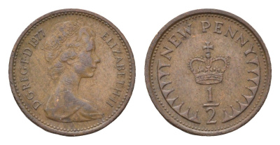 Великобритания 1/2 пенни 1977 Елизавета II (1952-2022) KM 914, Spink 4239 бронза 4696-739