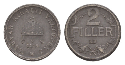Венгрия 2 филлера 1918 KB, Карл I (1916-1918) KM 497 железо 4658-326