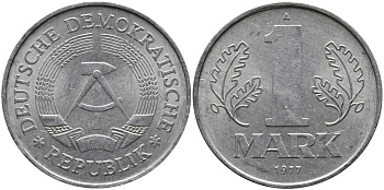 ГДР 1 МАРКА 1977 А KM 35.2 алюминий 33-325