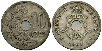Бельгия 10 сантимов 1903 Belgie KM 49 медно-никель 4172-1115