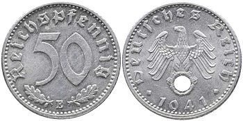 Германия 50 рейхспфеннигов 1941 E J. 372, KM 96 алюминий UNC 00-000-00