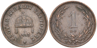 Венгрия 1 филлер 1895 КВ, Франц Иосиф I (1848-1916) KM 480, Huszar 2212 бронза 54-911