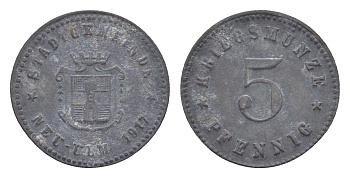 Ной-Ульм 5 пфеннигов 1917 Funck 378.1, Men18 23462.1 цинк 3955-464