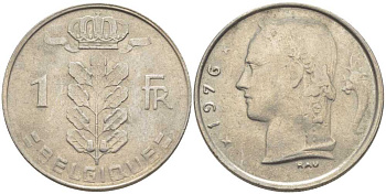 БЕЛЬГИЯ 1 ФРАНК 1976 BELGIQUE, БОДУЭН I (1951-1993) KM 142.1 медно-никель 119-523