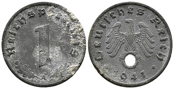 ГЕРМАНИЯ 1 РЕЙХСПФЕННИГ 1941 A KM 97, J. 369 цинк 39-1164