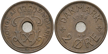 Дания 2 эре 1936 Кристиан X (1912-1947) KM 827 бронза 4147-518