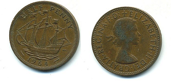 Великобритания 1/2 пенни 1964 Елизавета II (1952-2022) КМ 896, Spink 4158 бронза 4110-511