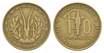Западная Африка (BCEAO) 10 франков 1964 KM 1a медь алюминий никель 4175-1041