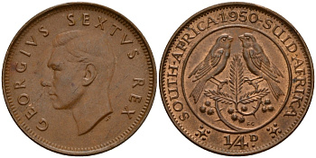 ЮАР 1/4 пенни 1950 Георг VI (1937-1952) KM 32.1 бронза 4164-663