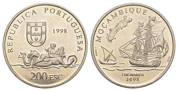Португалия 200 эскудо 1998 Путешествие Васко да Гамы в Индию 1498 года - Мозамбик KM 711 медно-никель UNC 4677-422