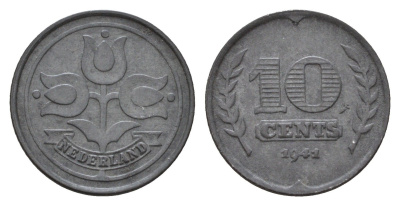 Нидерланды 10 центов 1941 Вильгельмина (1890-1948) KM 173 цинк 3996-721