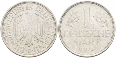 ФРГ 1 МАРКА 1975 D KM 110, J. 385 медно-никель 3996-734