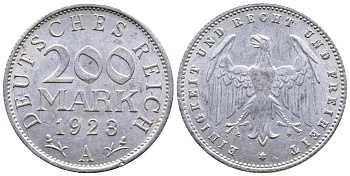 ГЕРМАНИЯ 200 МАРОК 1923 A KM 35, J. 304 алюминий 4380-451