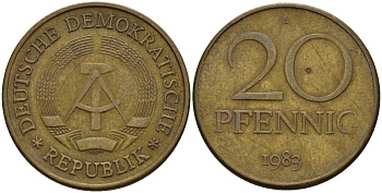 ГДР 20 пфеннигов 1983 A KM 11 латунь 98-827