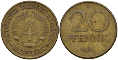 ГДР 20 пфеннигов 1983 A KM 11 латунь 98-827