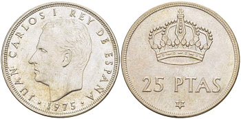 Испания 25 песет 1975 (77) Хуан Карлос I (1975-2014) KM 808 медно-никель 4521-1032