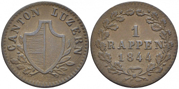 Швейцария, Люцерн 1 раппен 1844 KM 119 медь 00-00