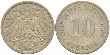 ГЕРМАНИЯ 10 ПФЕННИГОВ 1900 E KM 12, J. 13 медно-никель 3996-1163