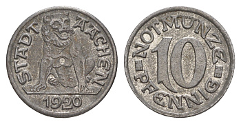 Аахен 10 пфеннигов 1920 Funck 1.1, Men05 70.1, Men18 99.1 железо 4643-1041